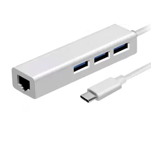 USB-C® to Ethernet Adapter with 3-Port USB Hub - White